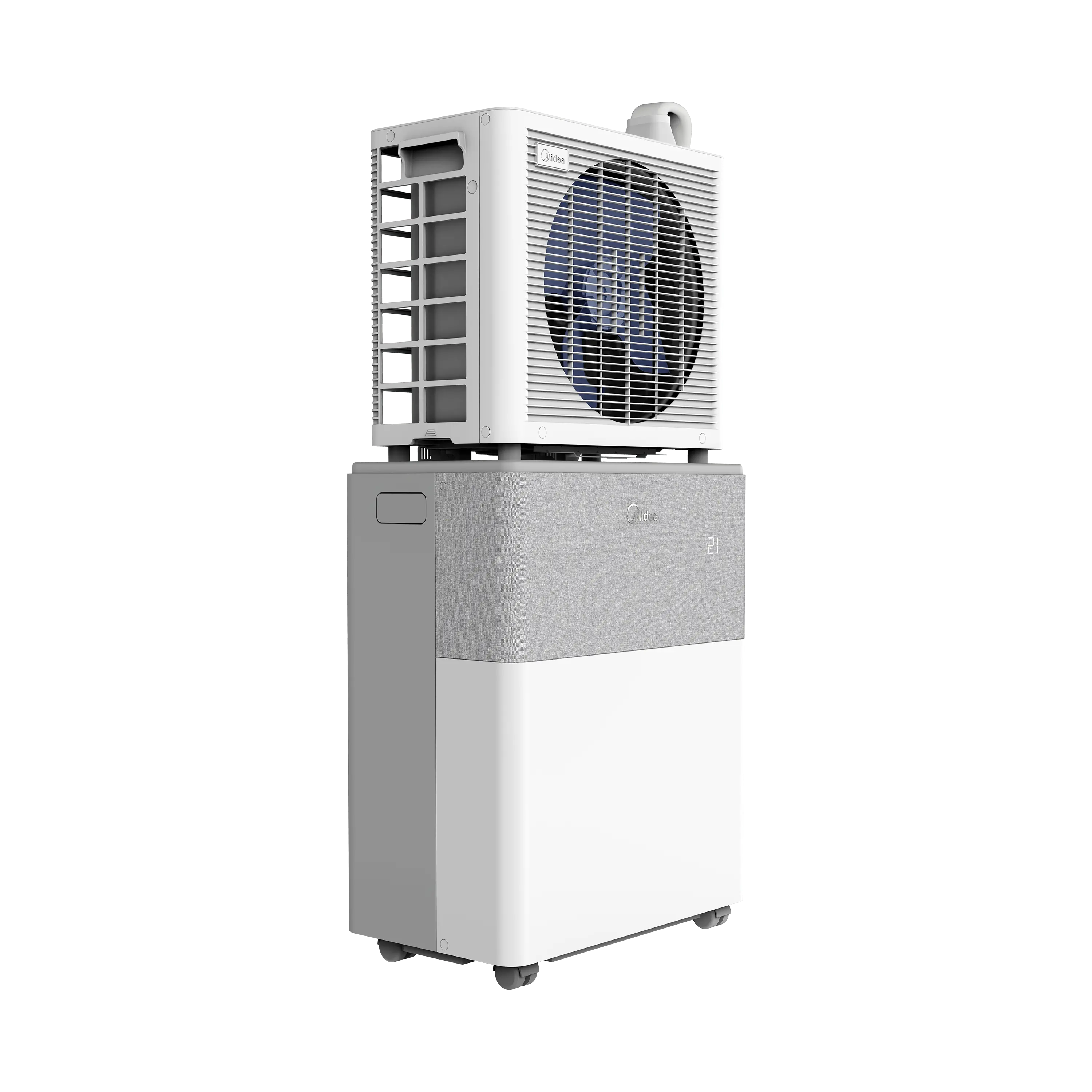 PortaSplit indoor unit on wheels next to its outdoor unit